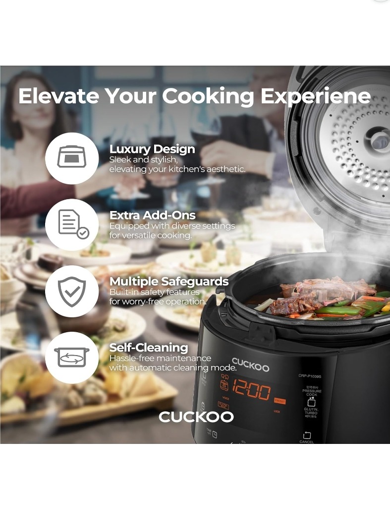 CUCKOO rice cooker design features: luxury design, extra add-ons, multiple safeguards, self-cleaning
